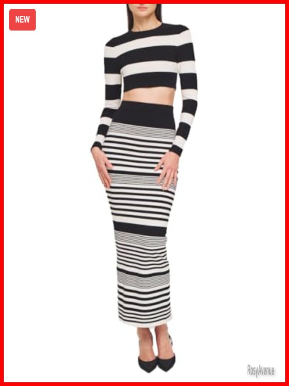 High Rise Striped Knit Maxi Skirt Formal Semi-Formal Spring Summer